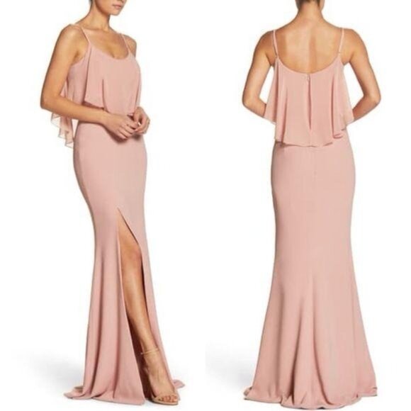 Dress the Population Diana Gown Size Small Blush Side Slit Cold Shoulder New - Picture 3 of 15
